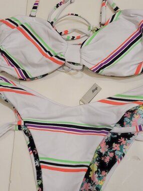 maaji amber bandeau pinstripe bikini Large  White stripe with floral reverse New